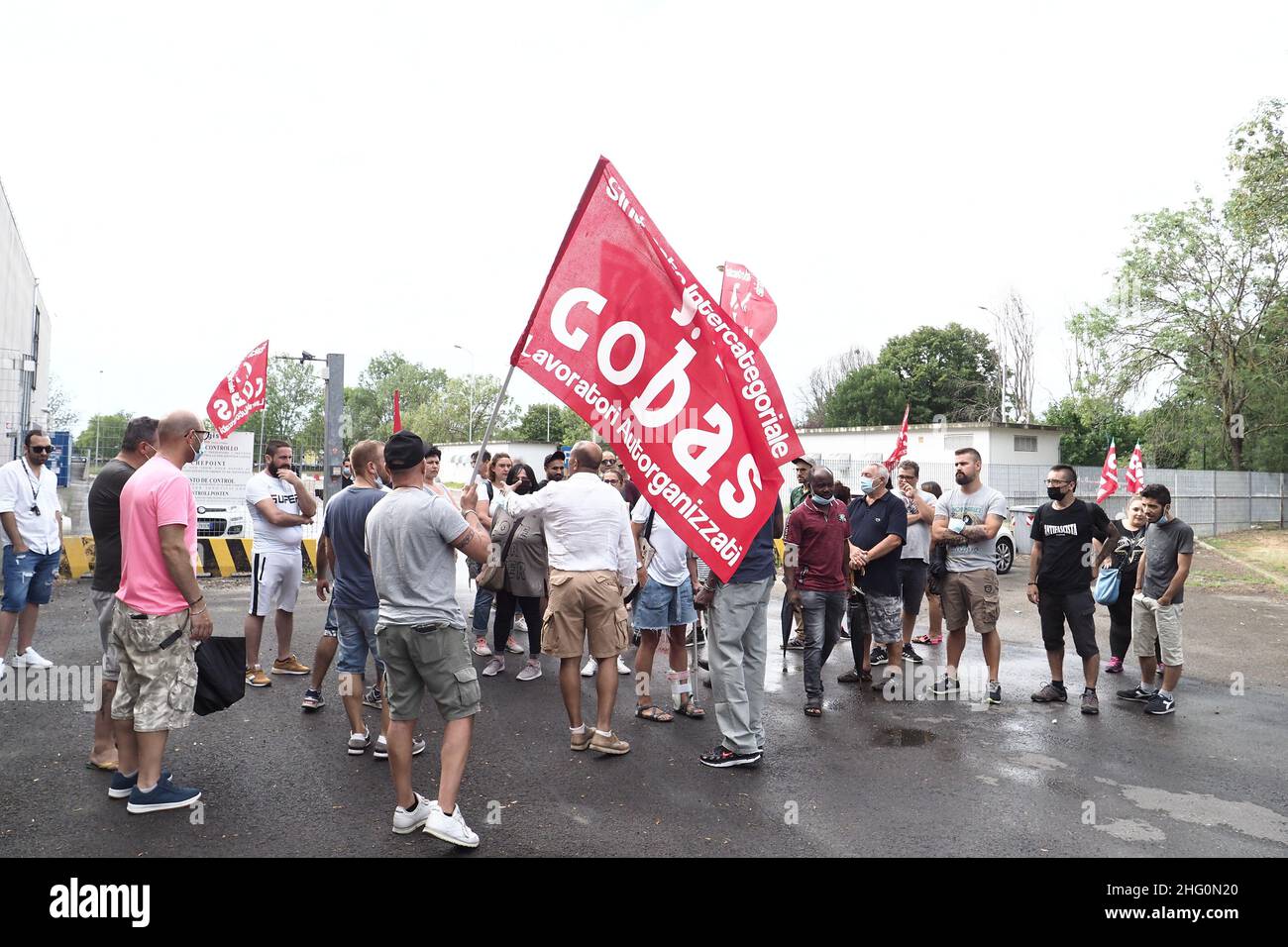 Michele Nucci/LaPresse August 2, 2021 - Bologna, ItalyNews Workers fired with a message on Whatsappin the pic: workers protest of the &quot;Logista&quot; firm Stock Photo