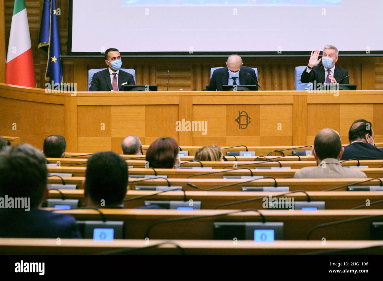 Mauro Scrobogna /LaPresse August 24, 2021 Rome, Italy Senate - foreign and defense commissions on Afghanistan In the photo: Defense Minister Lorenzo Guerini and Foreign Minister Luigi Di Maio heard by the Foreign and Defense Committees of the Chamber of Deputies and Senate on the situation in Afghanistan after the Taliban took power Stock Photo
