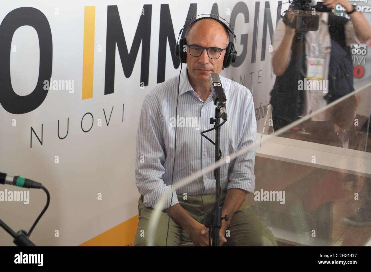 Michele Nucci/LaPresse September 1, 2021 - Bologna, Italy - news in the pic: the national secretary of the Democratic Party PD Enrico Letta interviewed by Simona Sala on the national Festa dell&#x2019;Unit&#xe0; in Bologna Stock Photo