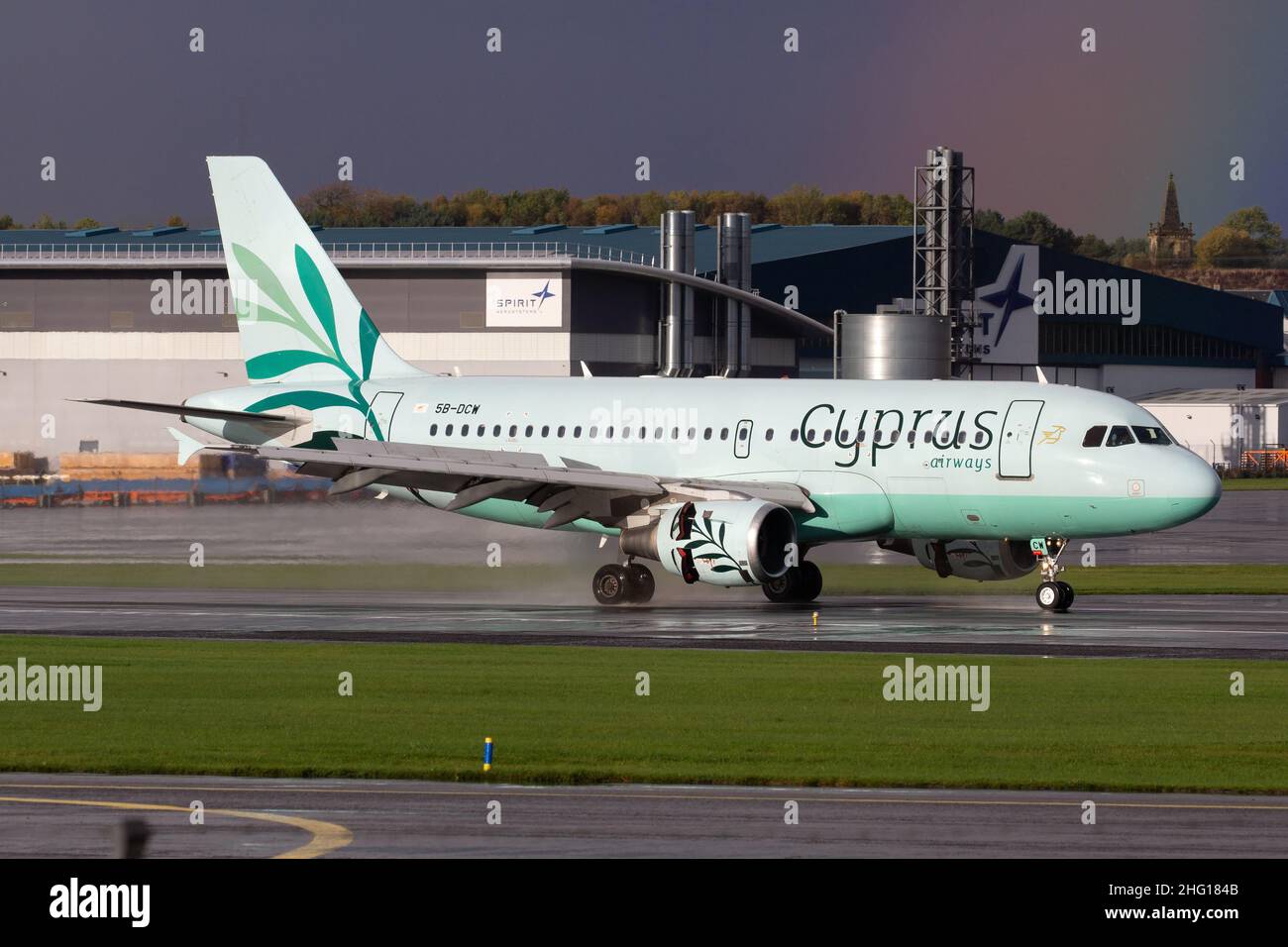 Cyprus Airways Airbus A319 arriving at Glasgow Prestwick airport in Scotland after flying the Cypriot delegation to COP26 Stock Photo