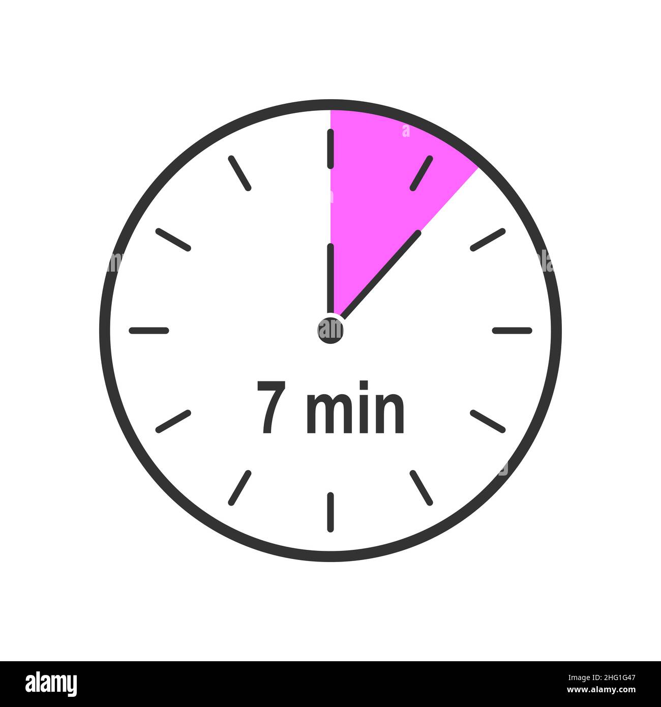 Timer icon with 7 minute time interval. Countdown clock or Infographic element for cooking preparing instruction. Vector flat illustration Stock Vector Image & -