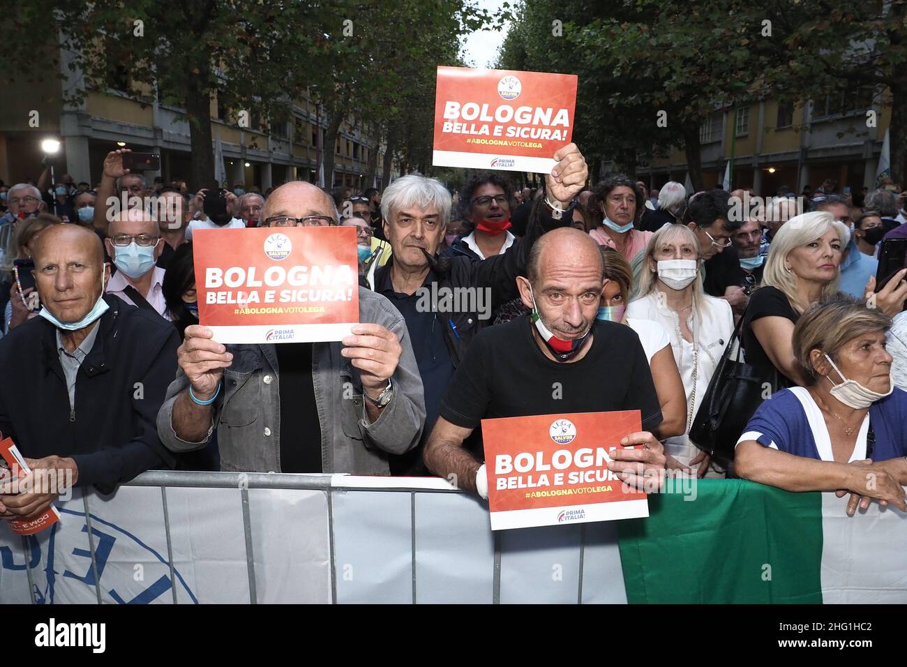 Michele Nucci/LaPresse September 20, 2021 - Bologna, Italy news Protest against Matteo Salvini during a rally in the Piazza dei Colori in via Mattei Stock Photo