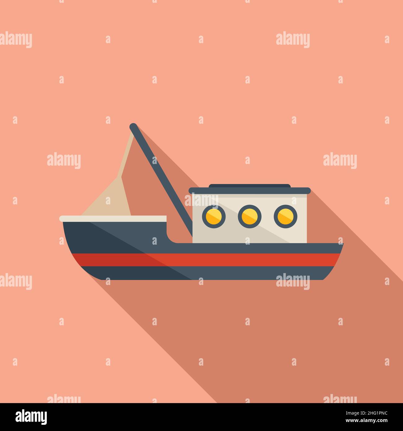 Fish vessel icon flat vector. Fishing boat. Sea trawler Stock Vector