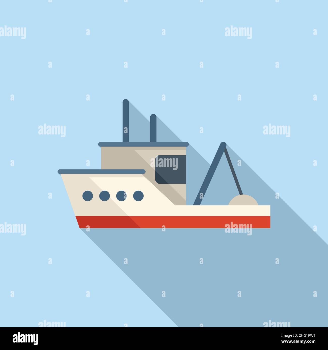 Catch fish boat icon flat vector. Sea ship. Marine vessel Stock Vector