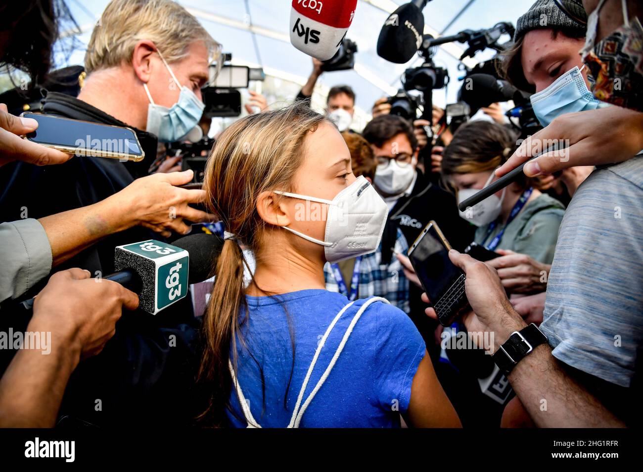 Claudio Furlan/LaPresse September 28, 2021 Milano , Italy News Arrival of environmental activist Greta Thunberg at the Youth4Climate conference Stock Photo