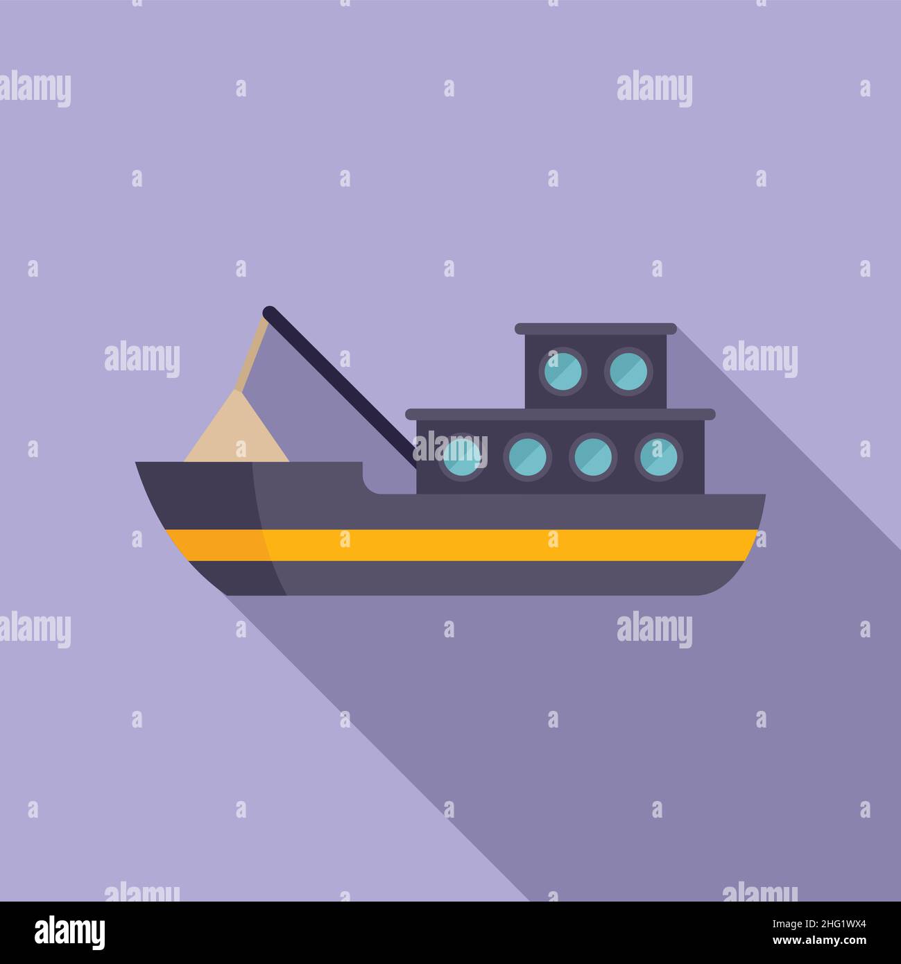Coast fish boat icon flat vector. Sea vessel. Marine catch Stock Vector