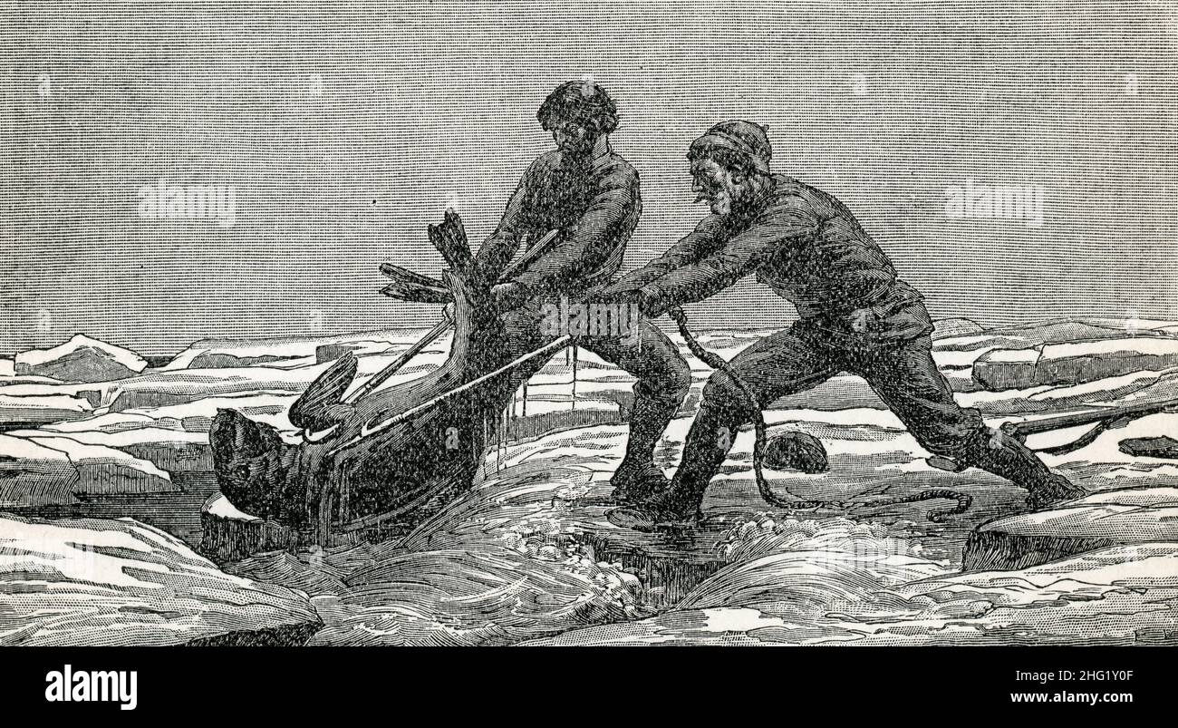 Seal catching in Alaska, circa 1850 Stock Photo