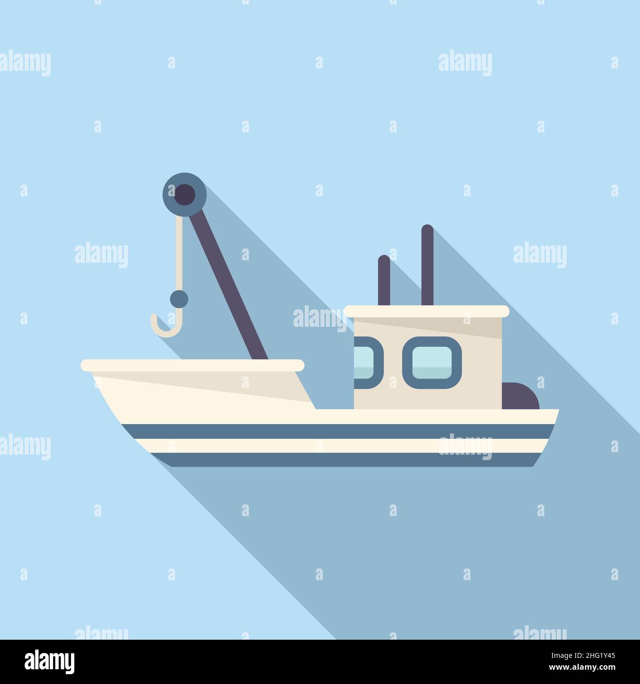 Fish boat net icon flat vector. Sea vessel. Marine fishing Stock Vector