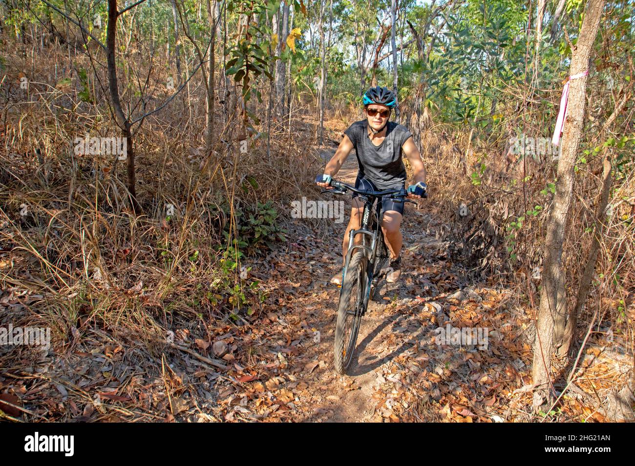 Mountain biking at Charles Darwin National Park Stock Photo Alamy