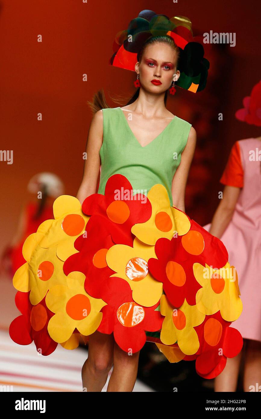 A model on the catwalk wears a design by Agatha Ruiz De La Prada for the Spring/Summer 2009 collection during Milan Fashion Week, Italy. Stock Photo