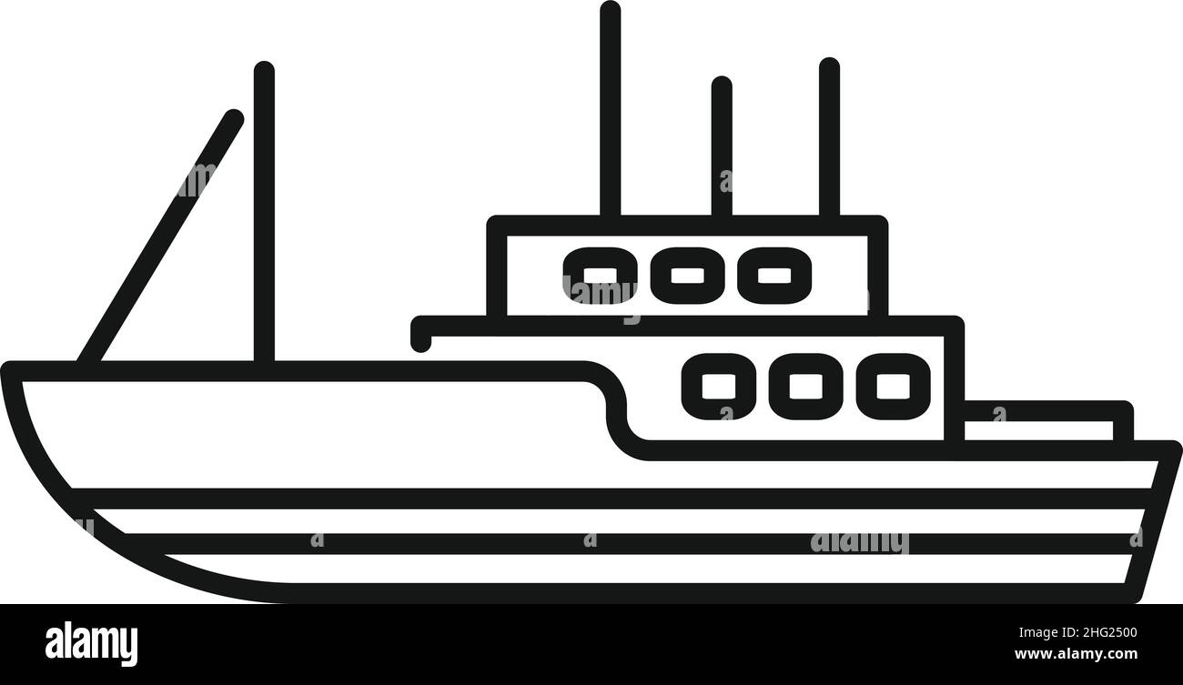 Fish boat icon outline vector. Sea vessel. Marine ship Stock Vector