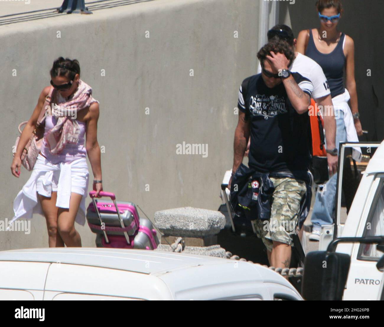 Soccer player Christian Vieri arriving in Formentera with girlfriend Melissa Satta, Baleari Islands, Spain.  Stock Photo