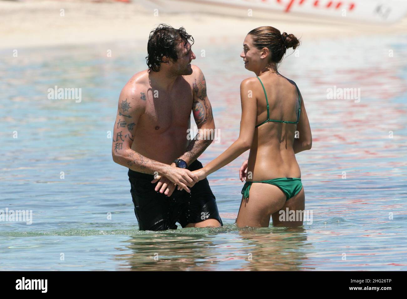 Footballer Christian Vieri and girlfriend Melissa Satta relax on holiday in Formentera, Balearic Islands Stock Photo