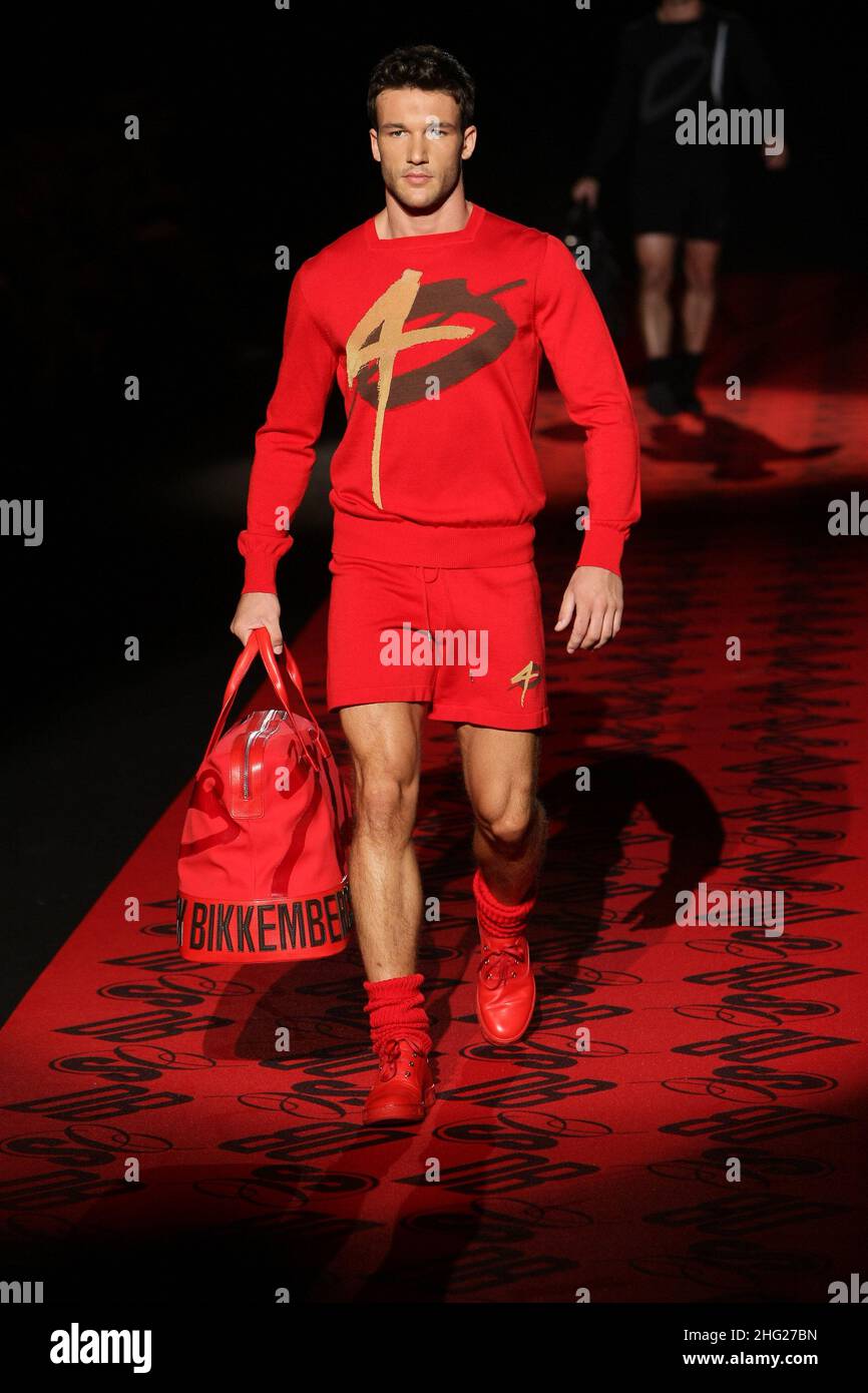 A model displays a creation by Dirk Bikkembergs during the catwalk show in Milan Italy Stock Photo Alamy