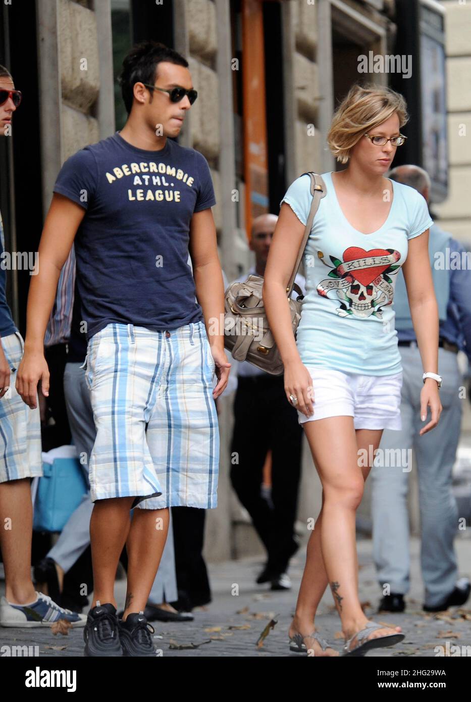 EXCLUSIVE PICTURES** Swimmer Federica Pellegrini seen in Rome, Italy, with  her boyfriend Luca Marin leaving for their vacation Stock Photo - Alamy
