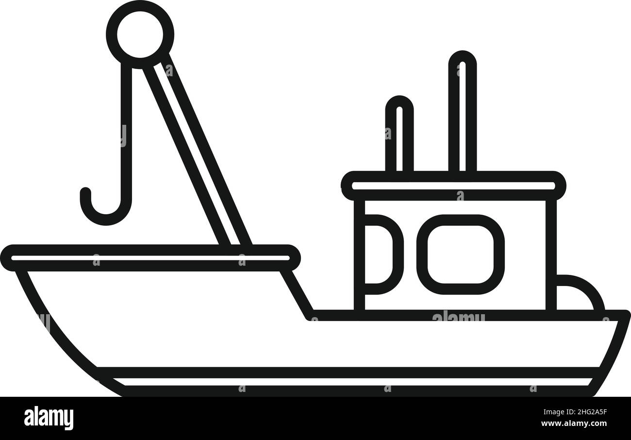 Fish boat net icon outline vector. Sea vessel. Marine fishing Stock