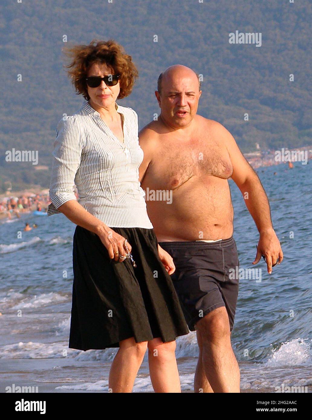 French actress Fanny Ardant and friend are seen on holiday in Sabaudia, Italy Stock Photo