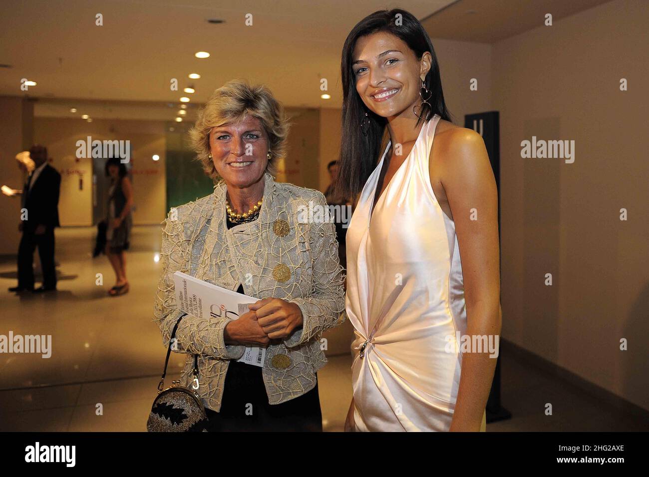 Cristina Chiabotto and Evelina Cristillin arriving for the performance by the Saint Petersburg Philharmonic Orchestra, as part of the 'MITO SettembreMusica 2009' music festival, held in Turin, Italy.  Stock Photo