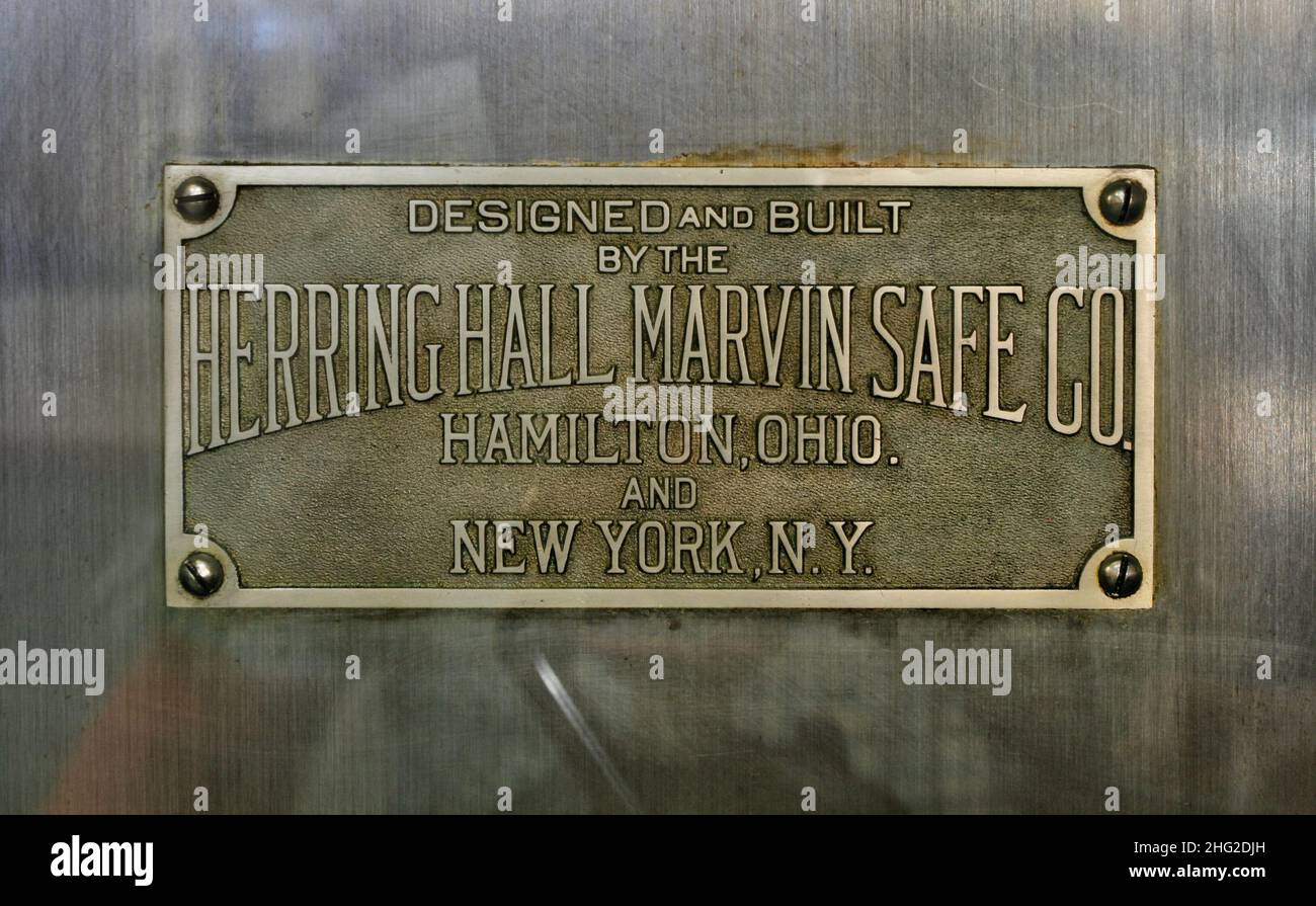 Vault Manufacturers name plate. Designed And Built By The Herring Hall