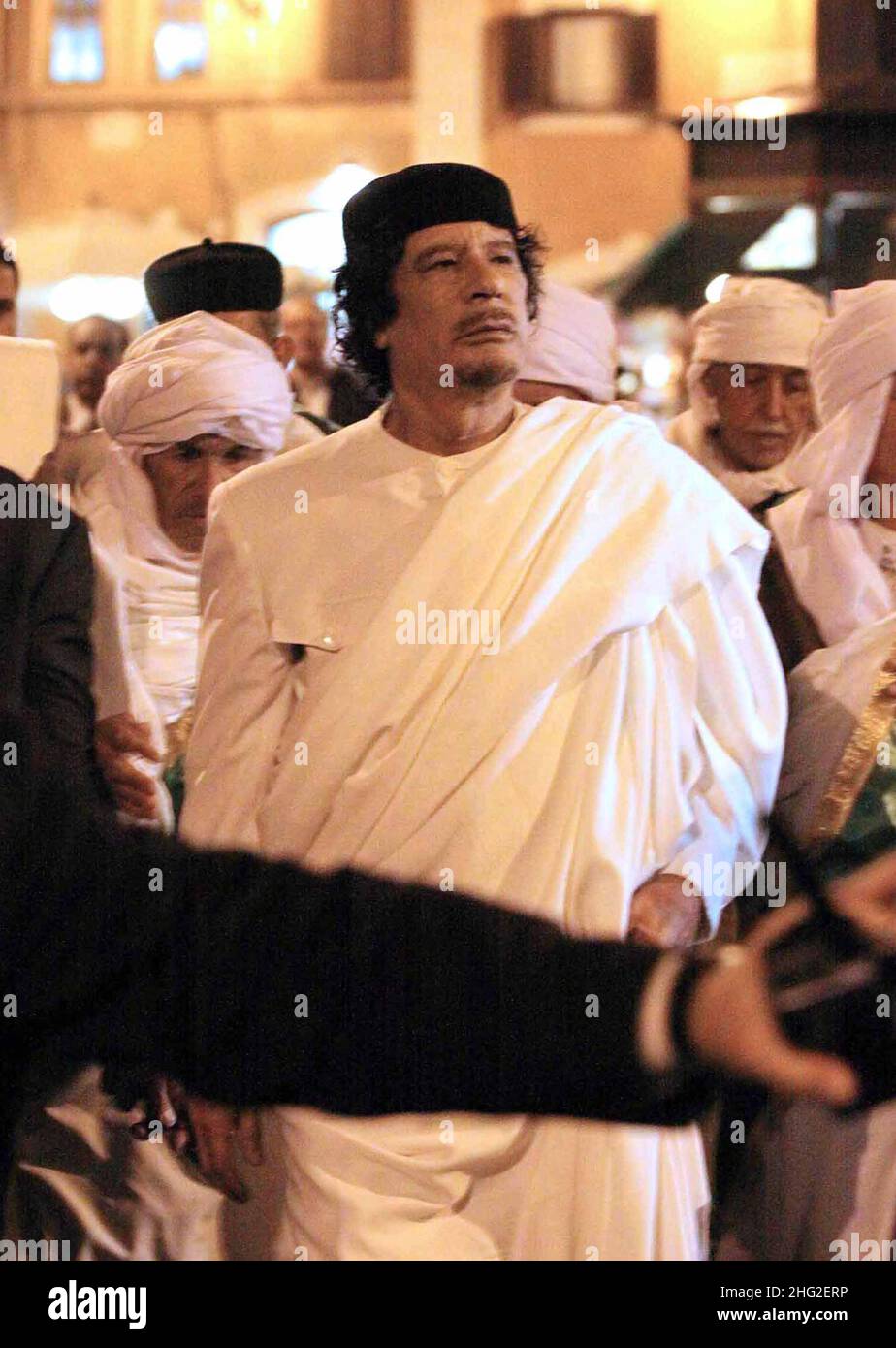 Colonel Gaddafi seen in Rome with his bodyguard, taking a break for cappuccino. Gaddafi is in Rome for the FAO Conference with other world leaders. Stock Photo