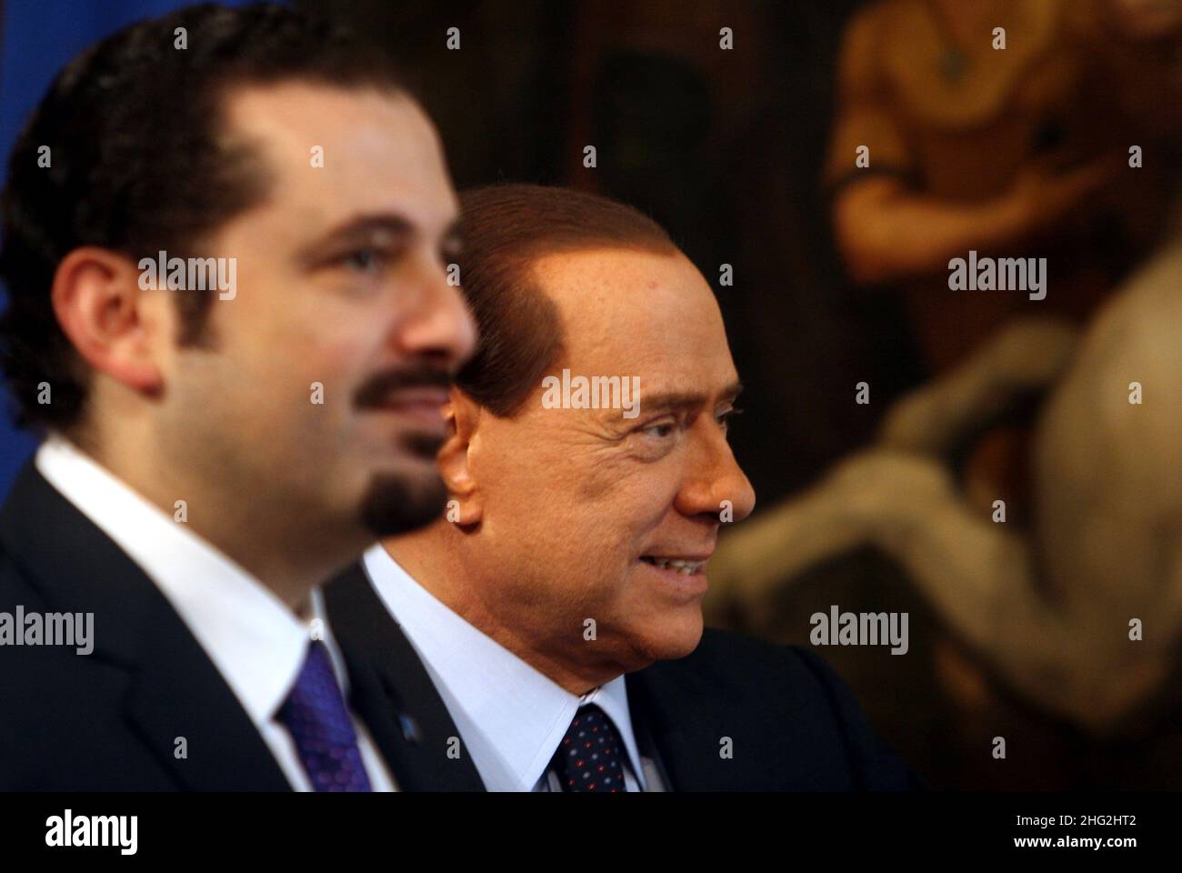 Italian Prime Minister Silvio Berlusconi meets with the Lebanese Prime Minister Saad Rafic Hariri, Rome, Italy Stock Photo