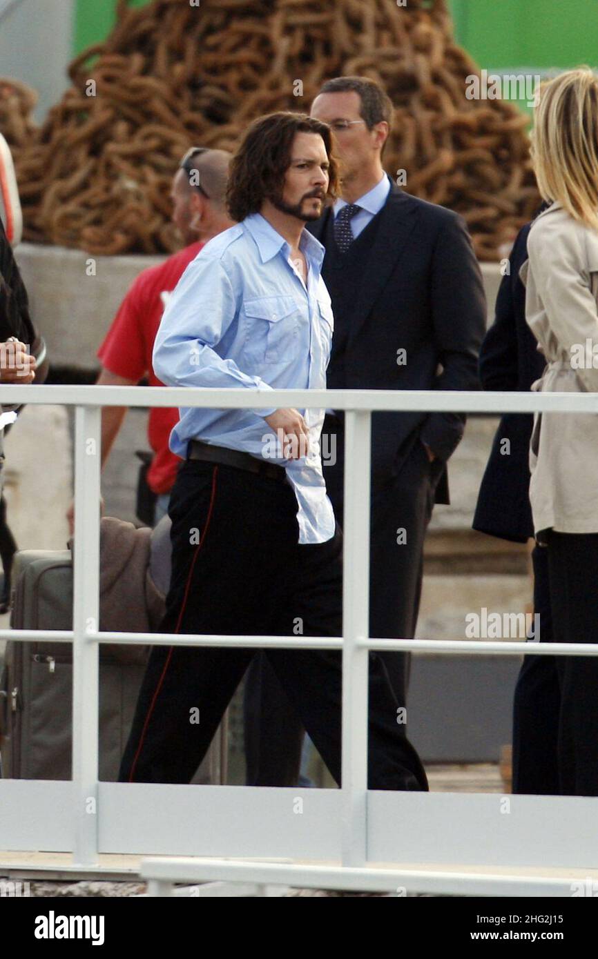 Johnny Depp pictured on set whilst filming for the movie 'The Tourist