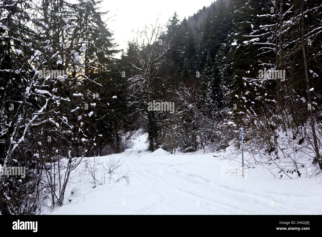 14 January 2022. Le Martinet and Chevaline, Haute-Savoie, France. Scene of the Chevaline Murders in winter. This is the remote spot where 10 years ago Stock Photo