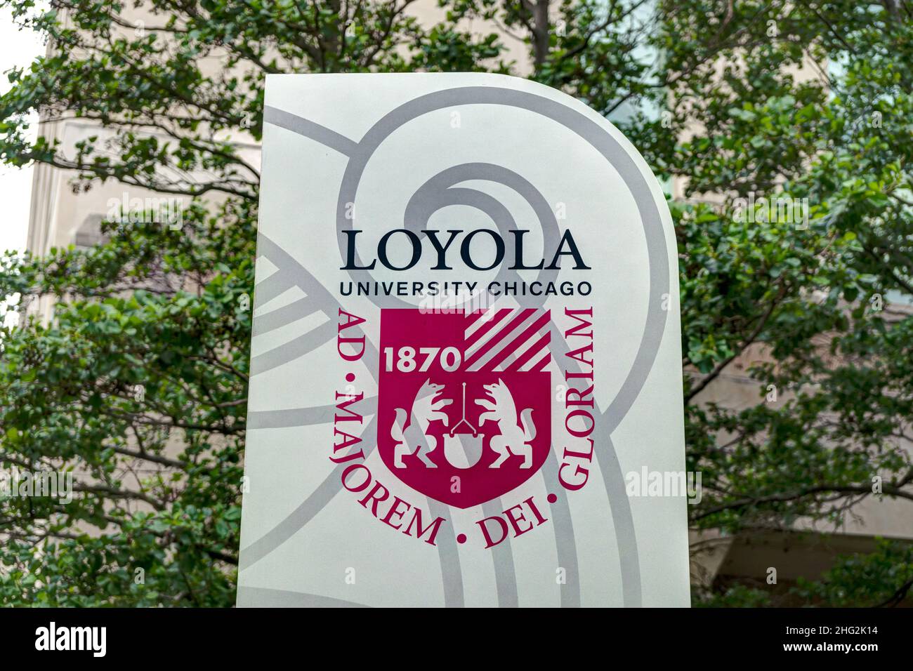 CHICAGO, IL, USA - JUNE 21, 2021: Campus Logo on the campus of Loyola University Chicago. Stock Photo
