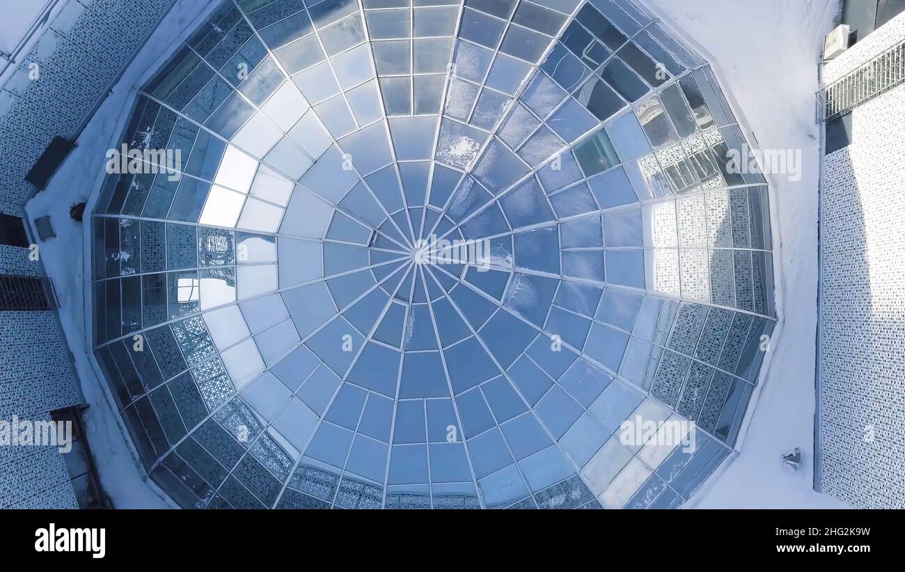 Aerial view on Modern glass building dome. glass dome background. glass