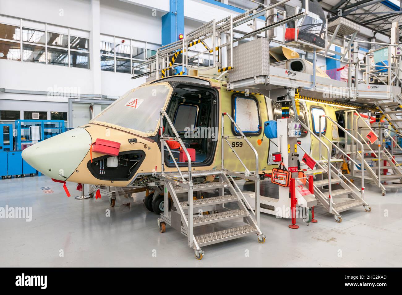 Marignane, France. 14th Jan, 2022. The new H160 model called ''Guepard'' seen on the assembly lines, at the Marignane plant.After the first deliveries and an official announcement by the French Minister of the Army, it will be operational in 2022. It is the first aircraft that covers all military requirements and has civilian variants. The new H160 model called ''Guepard'' on the assembly lines, in the Marignane plant. (Credit Image: © Laurent Coust/SOPA Images via ZUMA Press Wire) Stock Photo