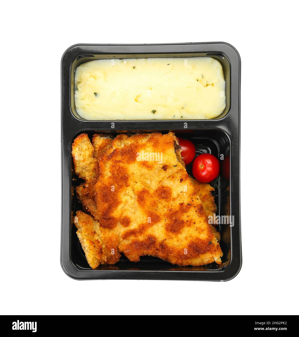 Lunch box with delicious food on white background Stock Photo - Alamy