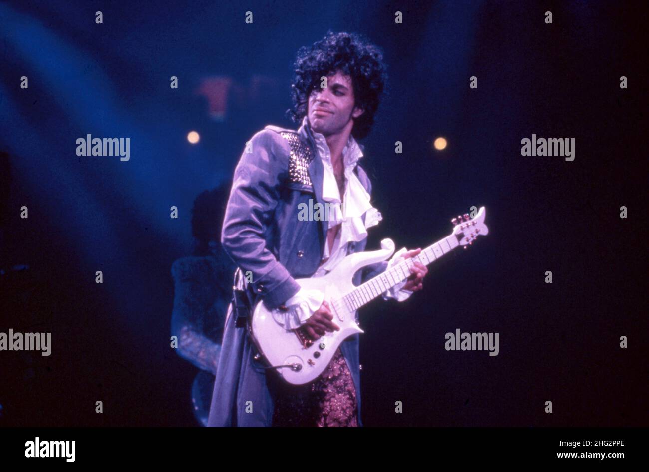 DETROIT, MI - NOVEMBER 4: American singer Prince (1958-2016) performs on stage during the 1984 Purple Rain Tour on November 4, 1984 at the Joe Louis Arena in Detroit, Michigan. Credit: Ross Marino / Rock Negatives / MediaPunch Stock Photo