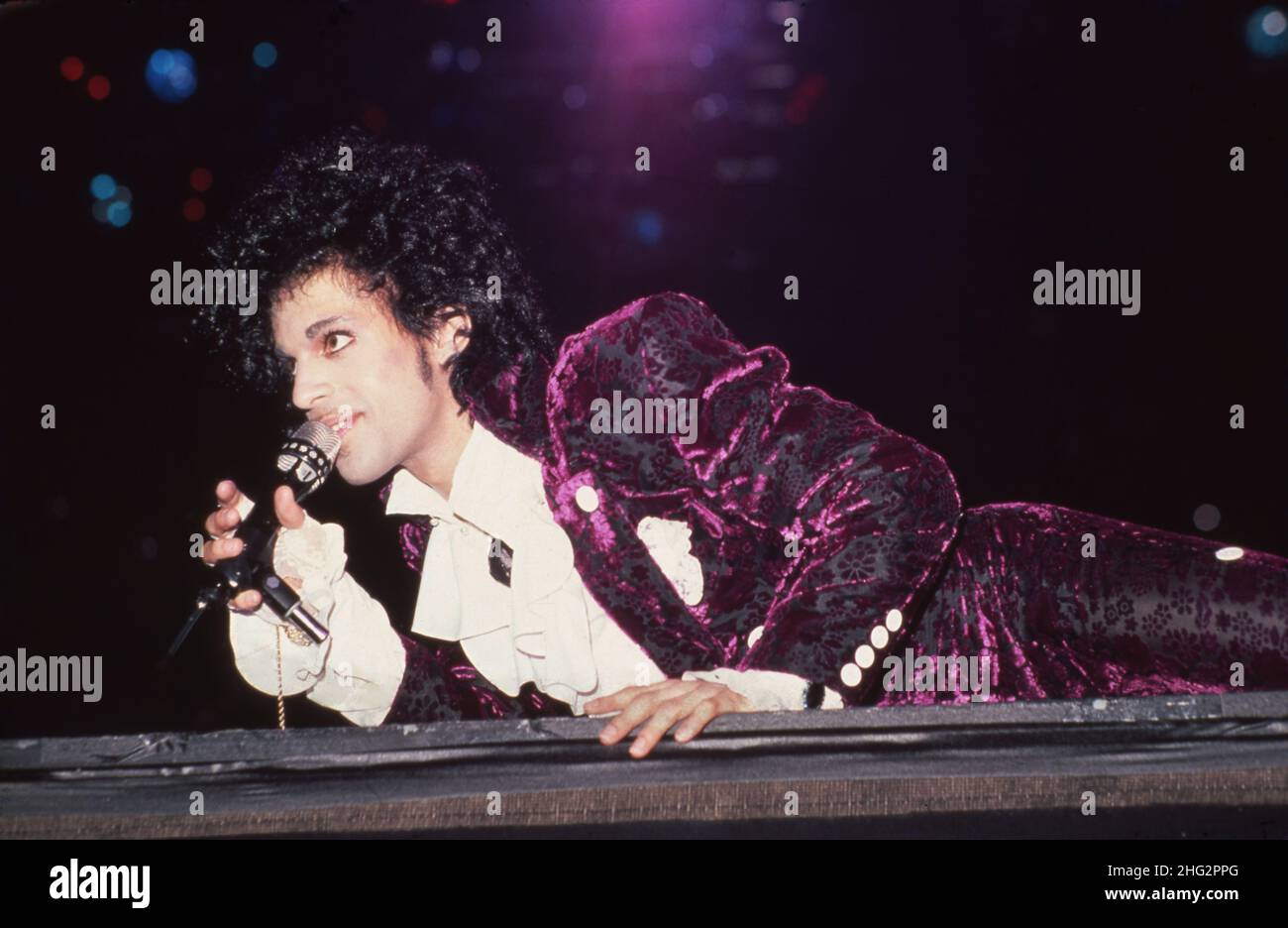 DETROIT, MI - NOVEMBER 4: American singer Prince (1958-2016) performs on stage during the 1984 Purple Rain Tour on November 4, 1984 at the Joe Louis Arena in Detroit, Michigan. Credit: Ross Marino / Rock Negatives / MediaPunch Stock Photo