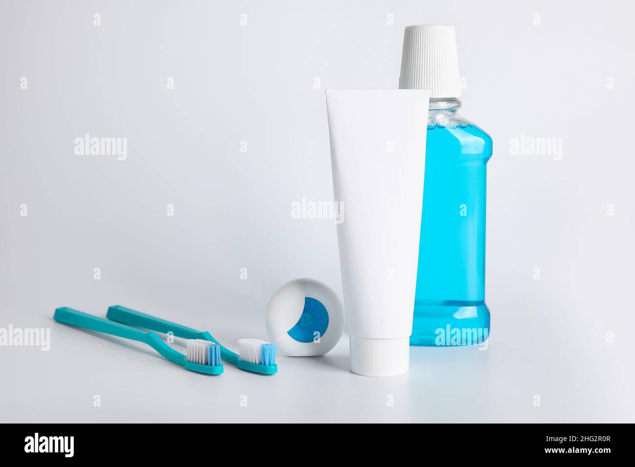 Dental care set on white background Stock Photo Alamy