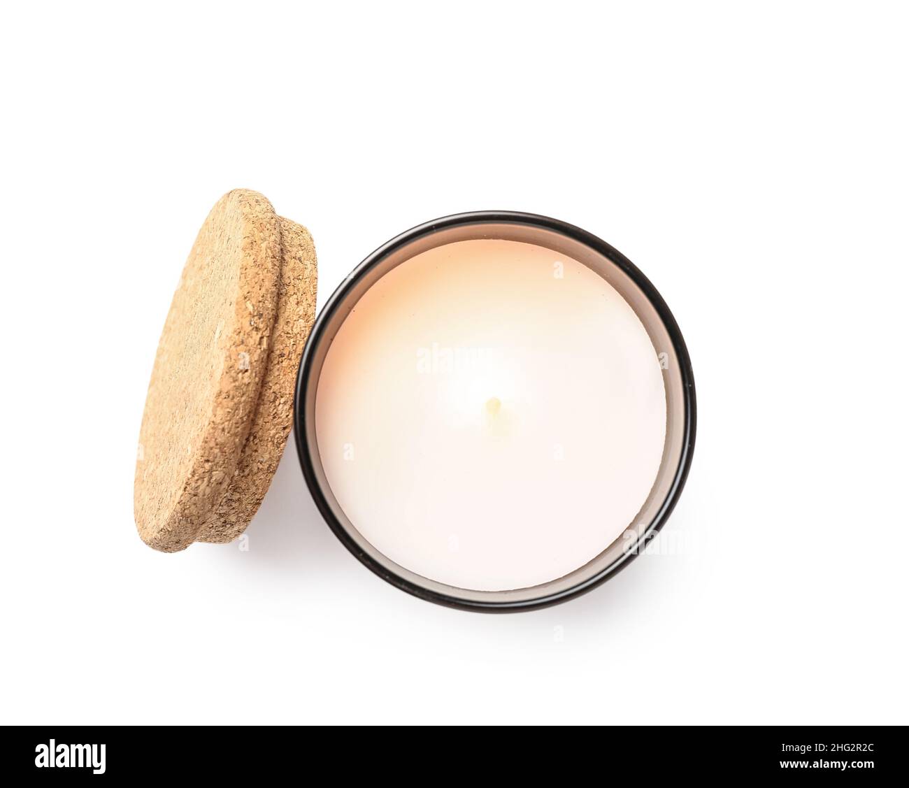 Glass holder with candle on white background Stock Photo - Alamy