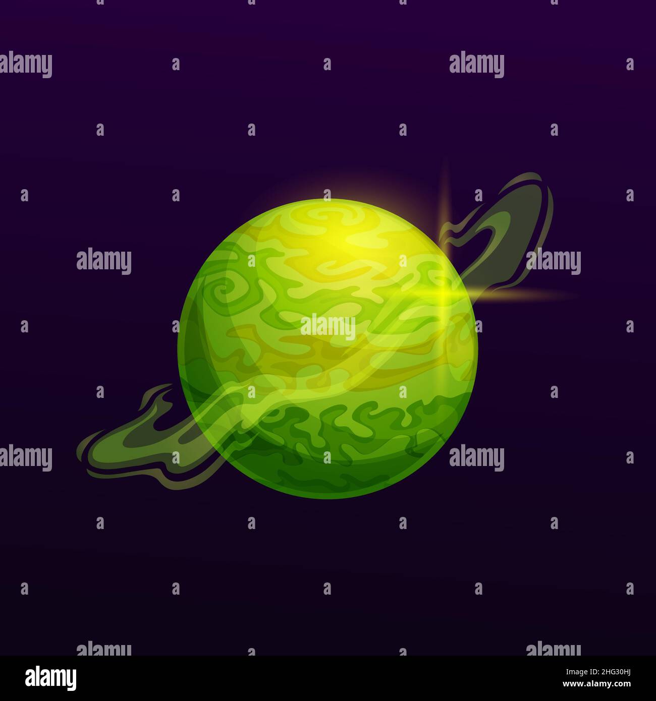 Cartoon green space planet with swirl ring. Vector galaxy globe with ...