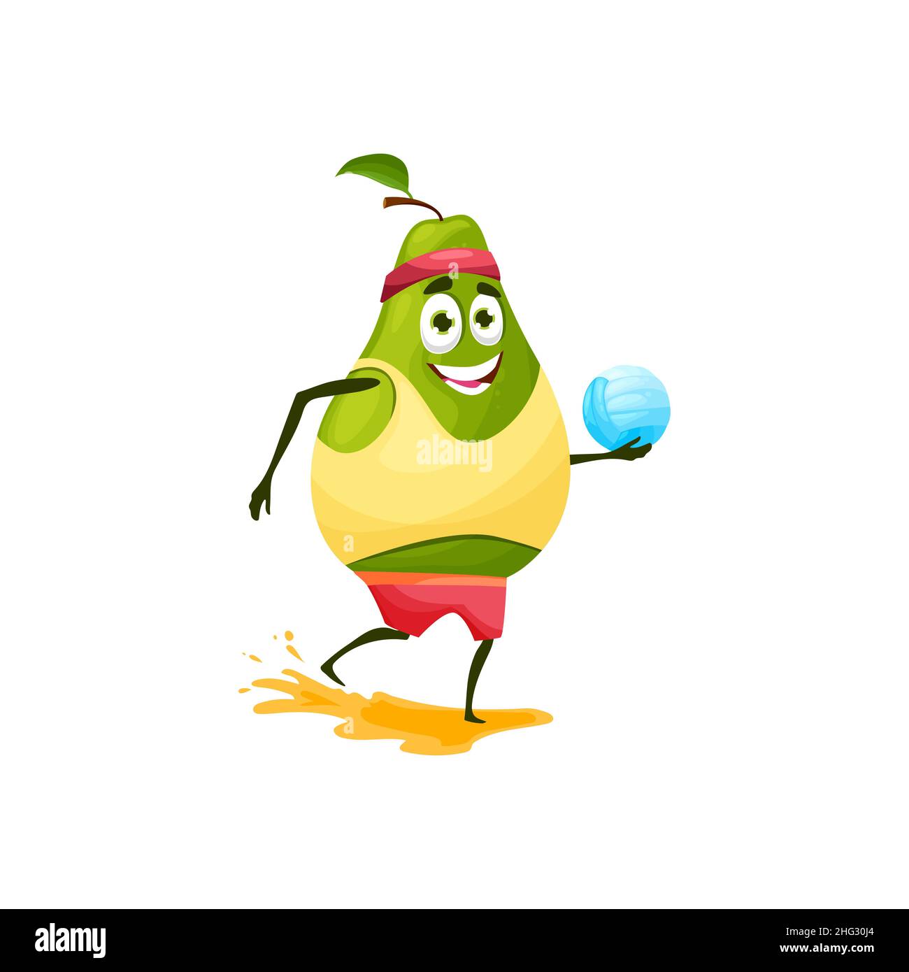 Green pear summer fruit on rest isolated cartoon character with beach  volleyball ball in hands, sportive cloth. Funny pear with leaf on vacation  rest Stock Vector Image & Art - Alamy