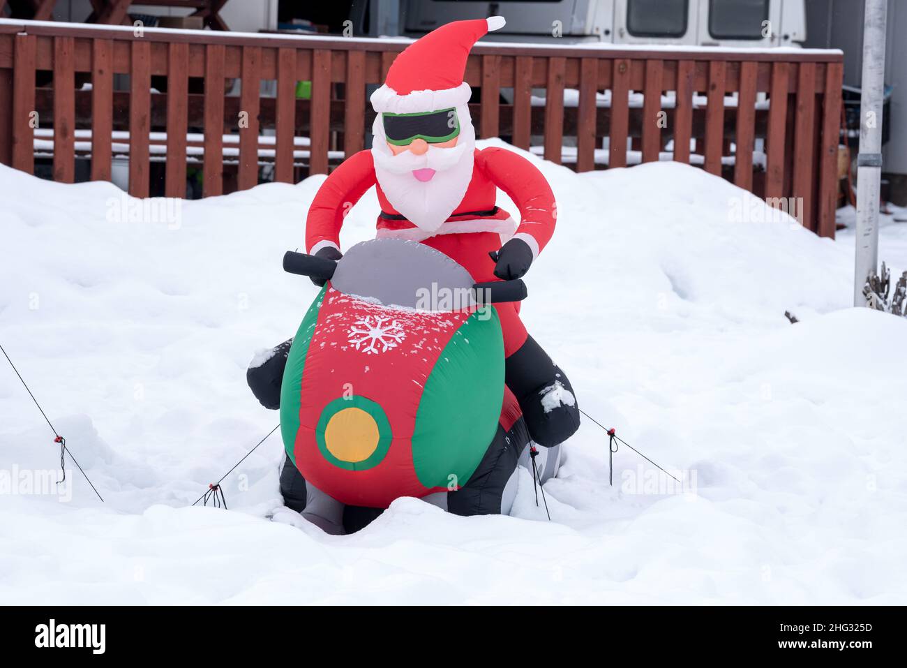 Christmas lawn decoration in front of a house in Eastern Oregon. Stock Photo