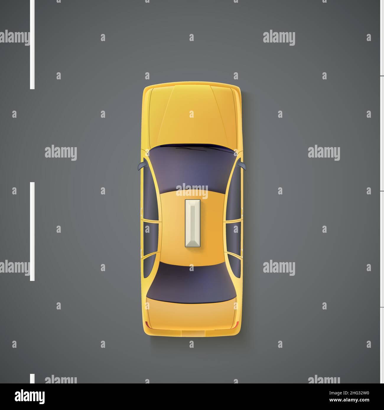 Yellow car, taxi. Top view. Stock Vector