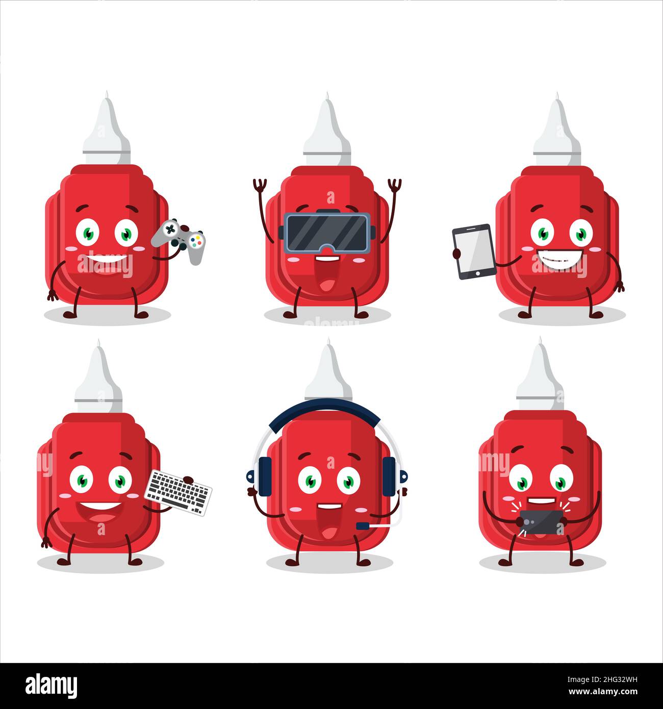 Red correction pen cartoon character are playing games with various ...