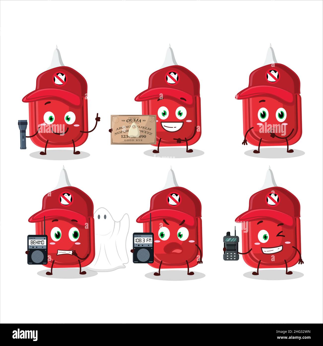 Ghost hunter cartoon red correction pen character using camera. Vector illustration Stock Vector