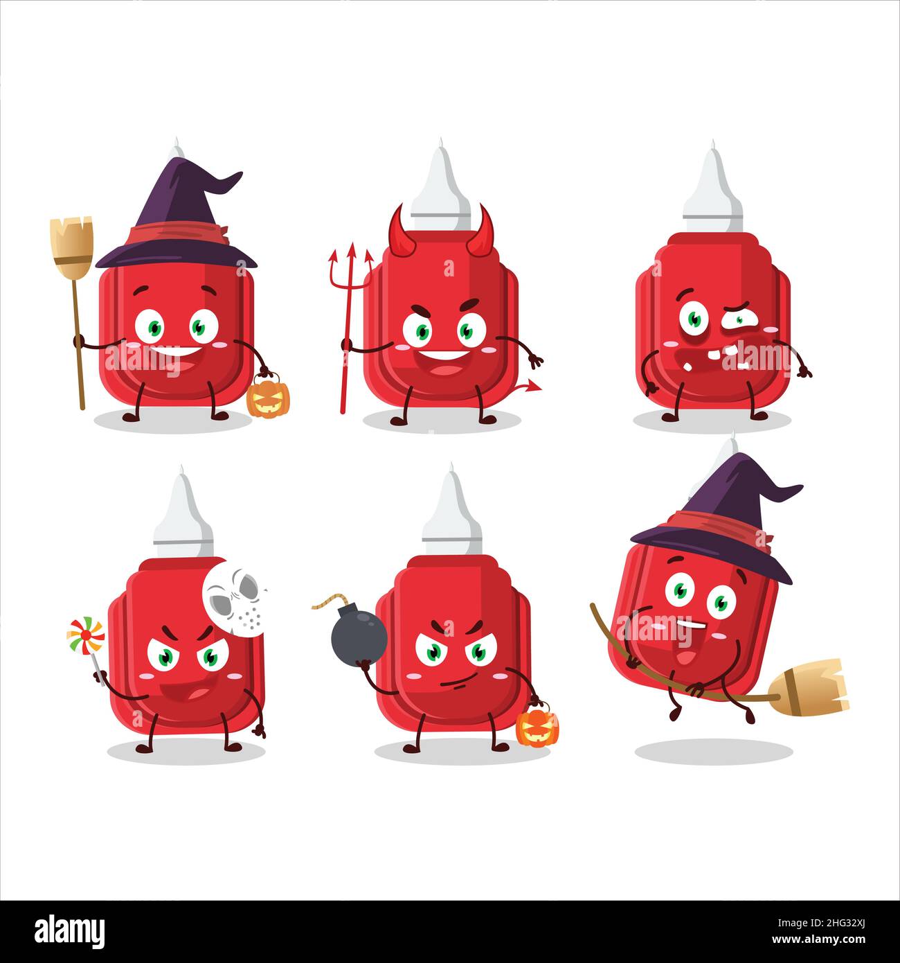 Halloween expression emoticons with cartoon character of red correction ...