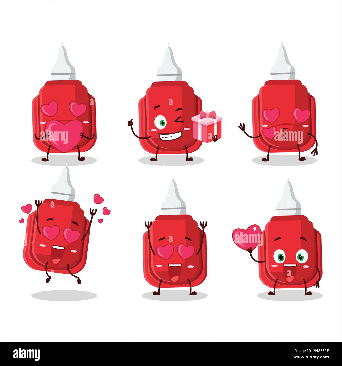 Red correction pen cartoon character with love cute emoticon. Vector ...