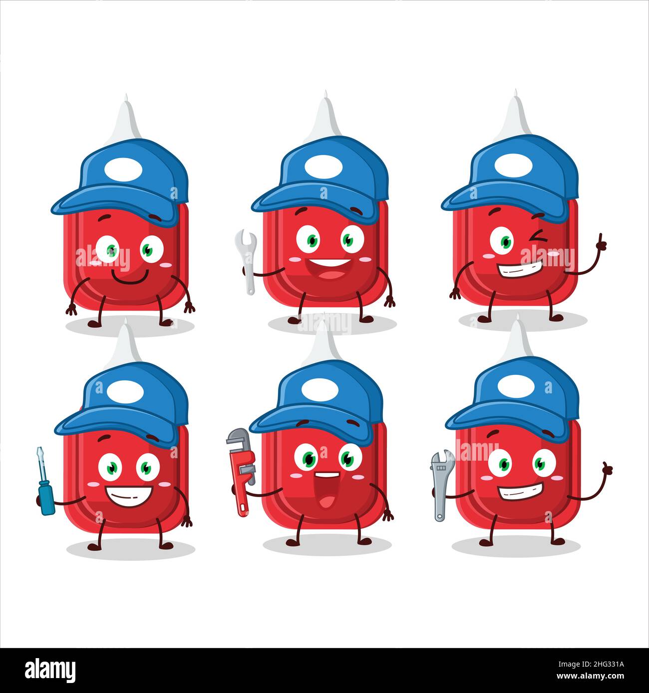 mechanic red correction pen cute mascot character with pliers. Vector