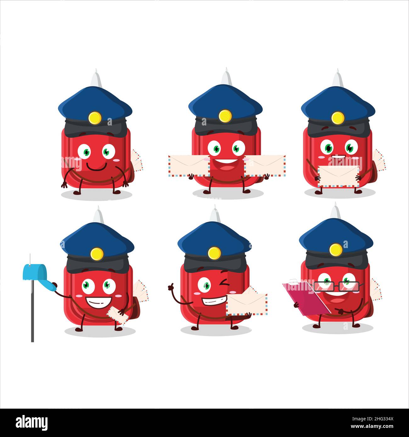 A picture of cheerful red correction pen postman cartoon design concept ...