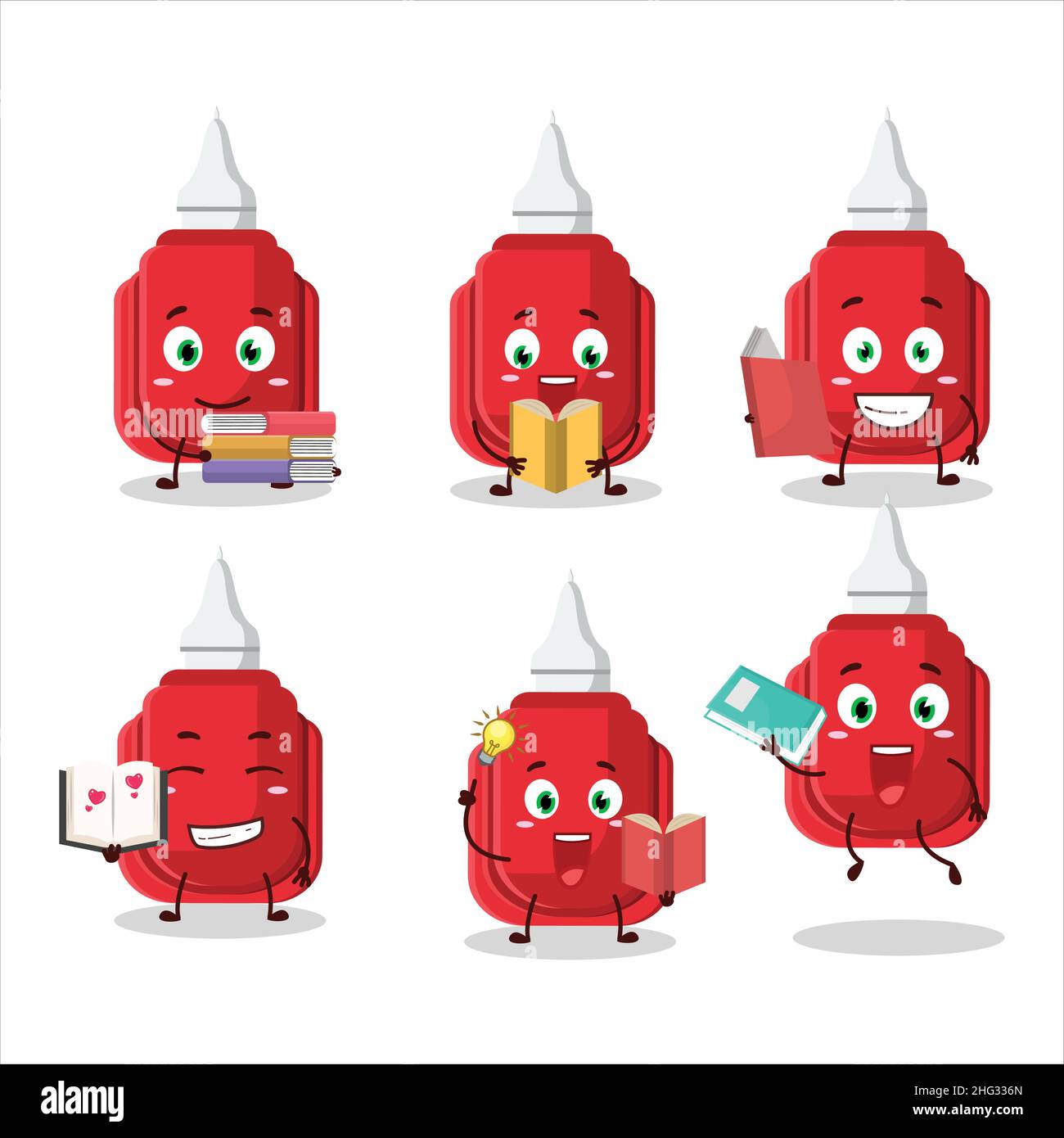 A picture of red correction pen cartoon character concept reading an