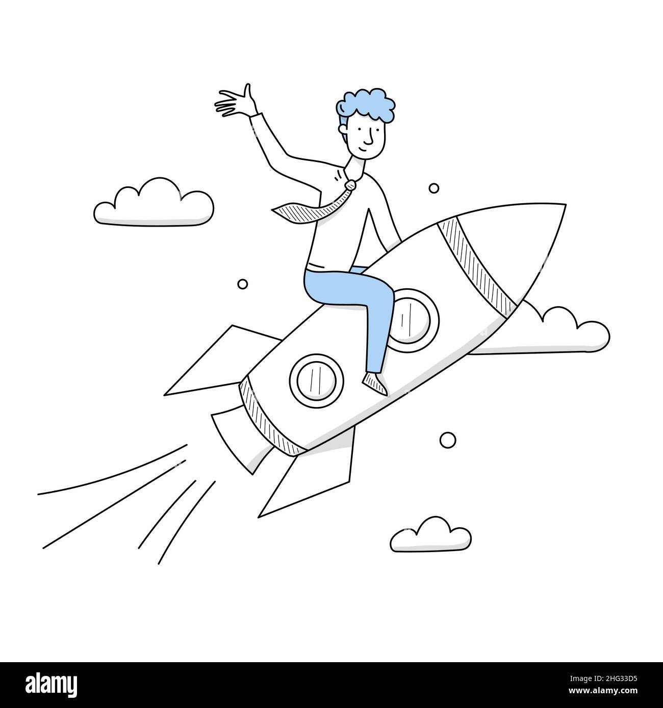 Successful happy businessman flying on rocket to goal leadership hi-res ...