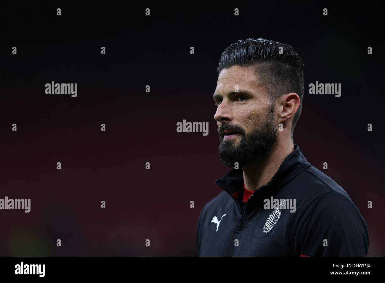 Milan, Italy, 17th January 2022. Olivier Giroud of AC Milan reacts during the warm up prior to the Serie A match at Giuseppe Meazza, Milan. Picture credit should read: Jonathan Moscrop / Sportimage Stock Photo