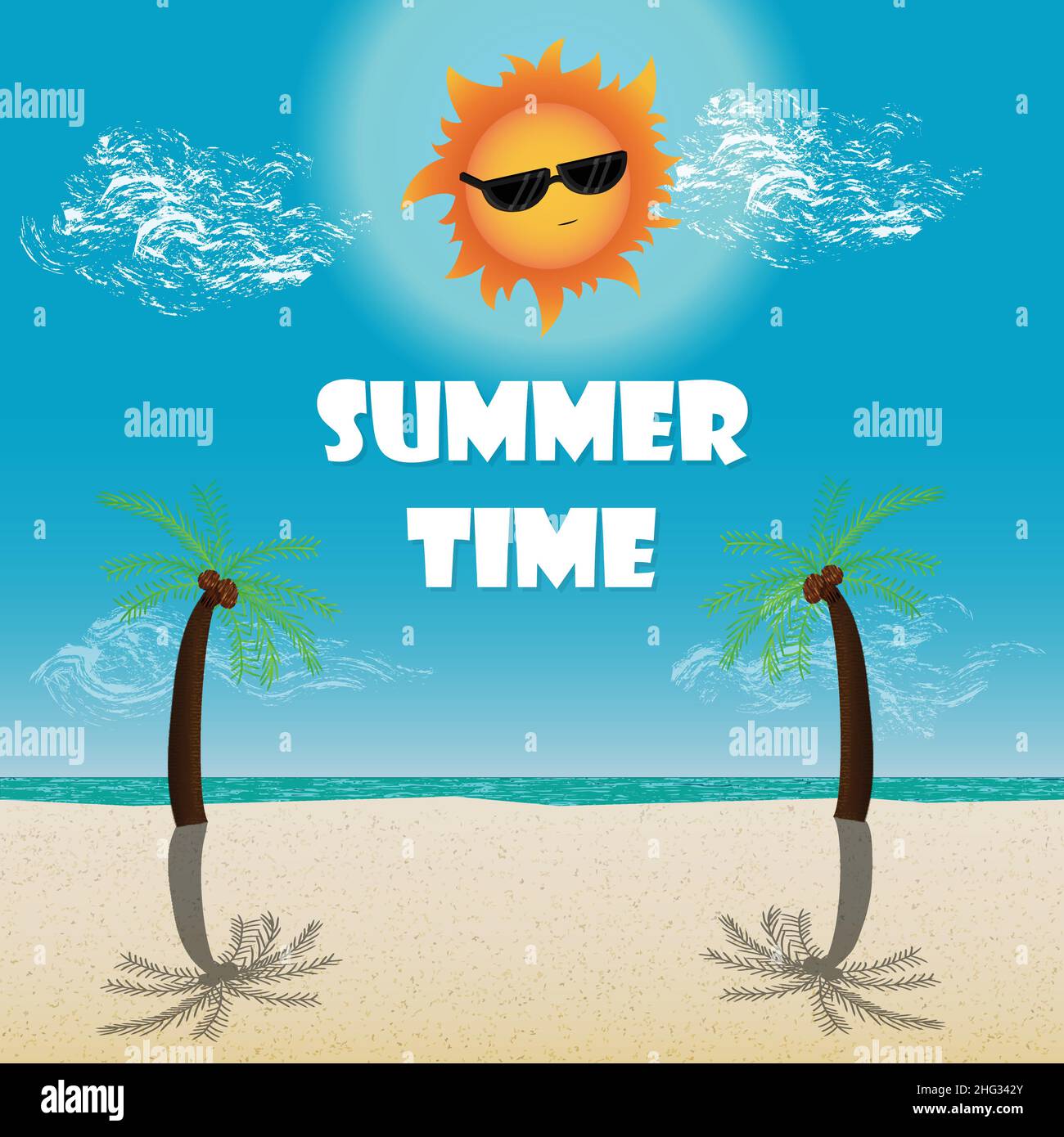 Summer Time Beach Island Palm trees vector background Stock Vector