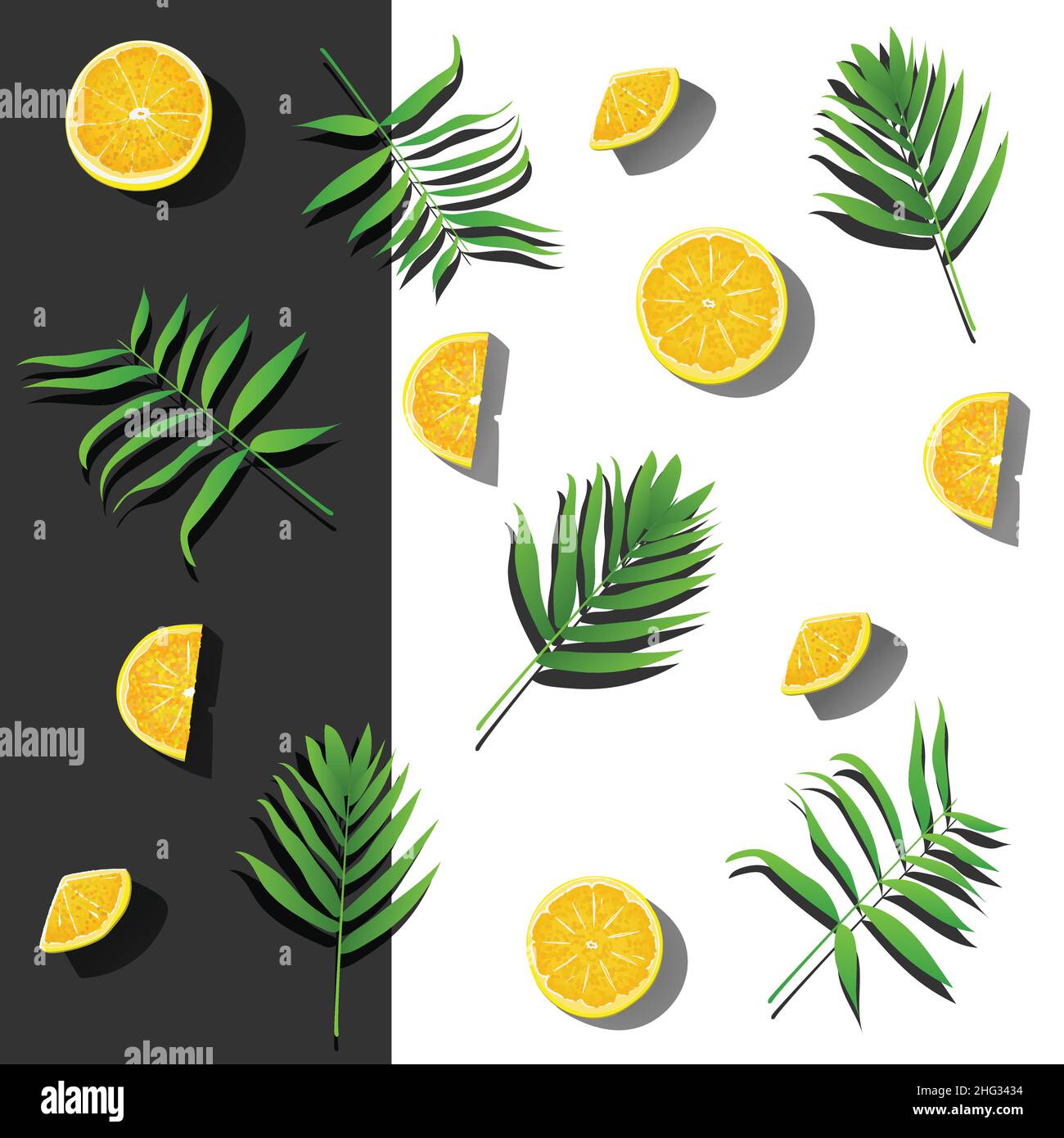 Orange Lemons slice on Check chequered concept creative repeating pattern seamless vector background illustration summer theme Stock Vector